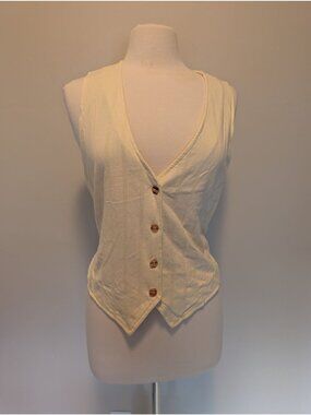 Fashion Passport Button-Up Sleeveless Vest With Tie Back Detail Large